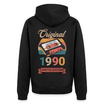 Original 1990 Limited Edition Geburtstag Geschenk - Unisex Premium Bio Zip Hoodie - Schwarz - Hinten - Nico (187cm)