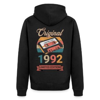 Original 1992 Limited Edition Geburtstag Geschenk - Unisex Premium Bio Zip Hoodie - Schwarz - Hinten - Nico (187cm)