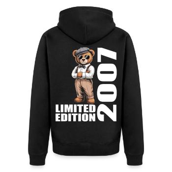 2007 Limited Edition Bär Geburtstag 2007 - Unisex Premium Bio Zip Hoodie - Schwarz - Hinten - Nico (187cm)