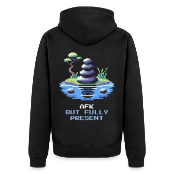 AFK, but fully present | Mindfulness, Meditation - Unisex Premium Organic Zip Hoodie - black - Back - Nico (187cm)