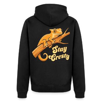 Crested Gecko Reptile Humor Lizard - Unisex Premium Organic Zip Hoodie - black - Back - Nico (187cm)