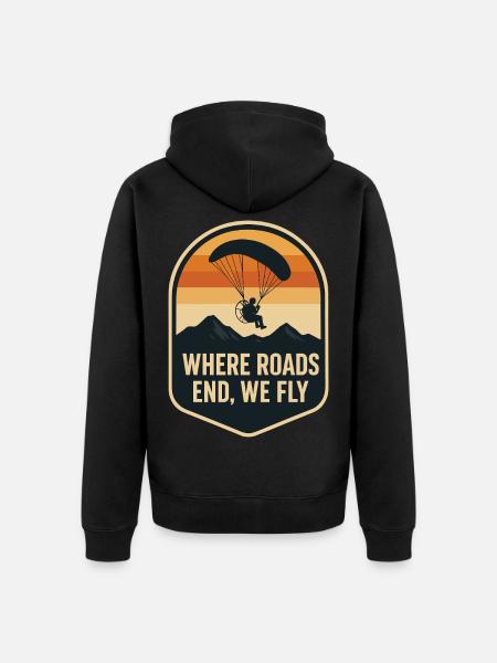 Where roads end, we fly - Unisex Premium Organic Zip Hoodie - black