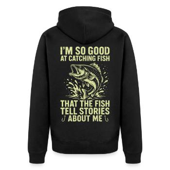 Angeln Angler Fischer Fisch Lustiges Angler Spruch - Unisex Premium Bio Zip Hoodie - Schwarz - Hinten - Nico (187cm)