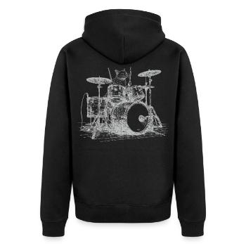 Katze Schlagzeug Drummer Musiker Vintage Kunst - Unisex Premium Bio Zip Hoodie - Schwarz - Hinten - Nico (187cm)