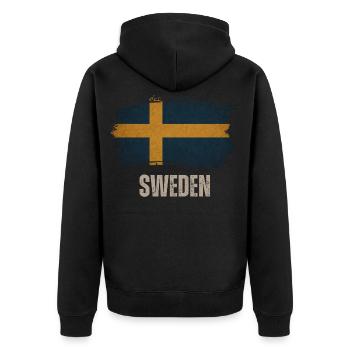 Flagge Schwedens, ich liebe Schweden - Unisex Premium Bio Zip Hoodie - Schwarz - Hinten - Nico (187cm)