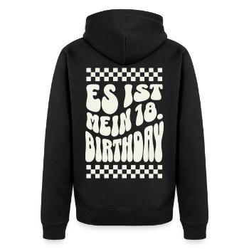 C’est mon 18e anniversaire Retro Design - Veste à capuche bio Premium Unisexe - noir - Dos - Nico (187cm)