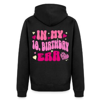 In My 18. Birthday Era Pink Hearts - Unisex Premium Bio Zip Hoodie - Schwarz - Hinten - Nico (187cm)
