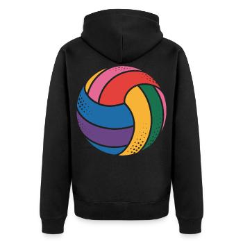 Bunter Volleyball für Sportliebhaber - Unisex Premium Bio Zip Hoodie - Schwarz - Hinten - Nico (187cm)