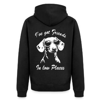 Dackel Lustig Spruch I've Got Friends In Low Place - Unisex Premium Bio Zip Hoodie - Schwarz - Hinten - Nico (187cm)