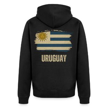 Grunge-Flagge von Uruguay, ich liebe Uruguay - Unisex Premium Bio Zip Hoodie - Schwarz - Hinten - Nico (187cm)