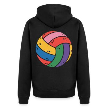 Bunter Volleyball für Sportliebhaber - Unisex Premium Bio Zip Hoodie - Schwarz - Hinten - Nico (187cm)