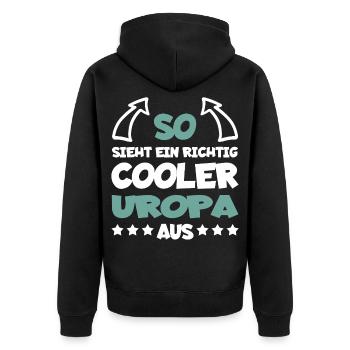 Richtig Cooler Uropa Lustig Geschenk - Unisex Premium Bio Zip Hoodie - Schwarz - Hinten - Nico (187cm)