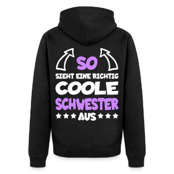 richtigcooleschwesterspreaddew1 - Unisex Premium Bio Zip Hoodie - Schwarz - Hinten - Nico (187cm)
