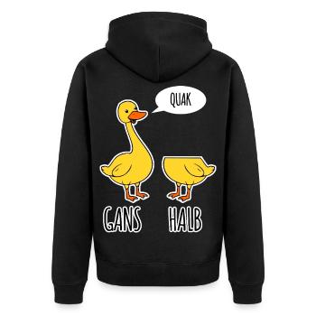 Gans - Halb - Ganze Gänse und so Sachen - Unisex Premium Bio Zip Hoodie - Schwarz - Hinten - Nico (187cm)