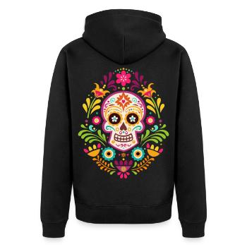 Tête de mort mexicaine, sugar skull dia de Muertos - Veste à capuche bio Premium Unisexe - noir - Dos - Nico (187cm)