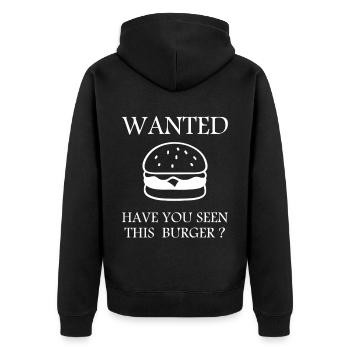 T-shirt Burger WANTED – Design de fast-food amusant - Veste à capuche bio Premium Unisexe - noir - Dos - Nico (187cm)