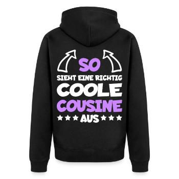 Richtig Coole Cousine Lustiger Spruch Geschenk - Unisex Premium Bio Zip Hoodie - Schwarz - Hinten - Nico (187cm)