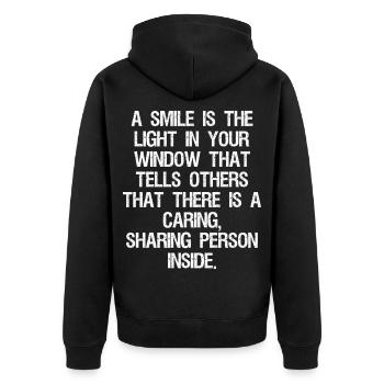 a smile is the light in your window that tells - Unisex Premium Organic Zip Hoodie - black - Back - Nico (187cm)
