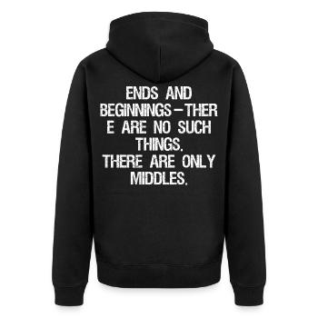 Enden und Anfänge so etwas gibt es nicht - Unisex Premium Bio Zip Hoodie - Schwarz - Hinten - Nico (187cm)