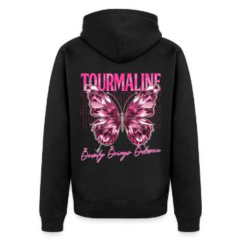 Geburtsstein Turmalin Oktober - Unisex Premium Bio Zip Hoodie - Schwarz - Hinten - Nico (187cm)