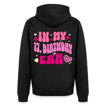  In My 17th Birthday Era Retro Herz Design - Unisex Premium Bio Zip Hoodie - Schwarz - Hinten - Nico (187cm)