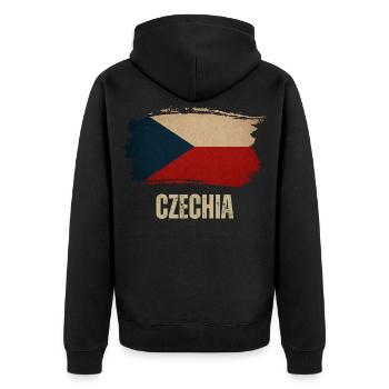 Vintagische Flagge von Tschechien, stolzer Tschechoslowakei - Unisex Premium Bio Zip Hoodie - Schwarz - Hinten - Nico (187cm)