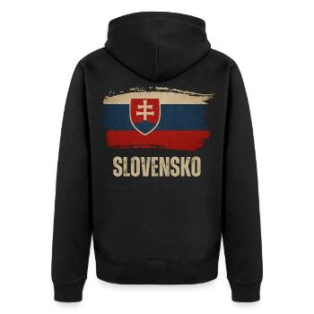 Vintage-Flagge der Slowakei, ich liebe die Slowakei - Unisex Premium Bio Zip Hoodie - Schwarz - Hinten - Nico (187cm)