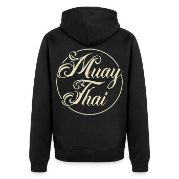Muay Thai - Unisex Premium Bio Zip Hoodie - Schwarz - Hinten - Nico (187cm)