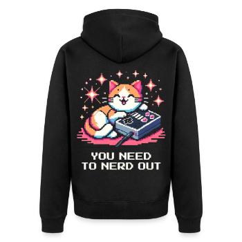 Du musst nerdig ausrasten | Nerd, Katze, Arcade - Unisex Premium Bio Zip Hoodie - Schwarz - Hinten - Nico (187cm)