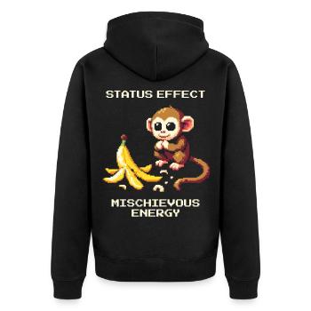 Status-Effekt: Schelmische Energie | Affenwitz - Unisex Premium Bio Zip Hoodie - Schwarz - Hinten - Nico (187cm)