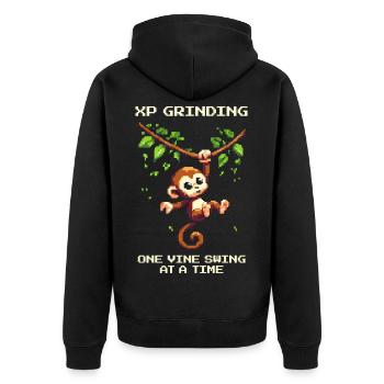 XP-Grind: Liane für Liane | Leveln, Dschungel - Unisex Premium Bio Zip Hoodie - Schwarz - Hinten - Nico (187cm)