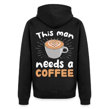 Dieser Mann braucht Kaffee - Unisex Premium Bio Zip Hoodie - Schwarz - Hinten - Nico (187cm)
