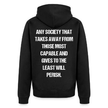 any society that takes away from those most cap - Unisex Premium Organic Zip Hoodie - black - Back - Nico (187cm)