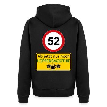 52 Ab jetzt nur noch Hopfensmoothie - Unisex Premium Bio Zip Hoodie - Schwarz - Hinten - Nico (187cm)