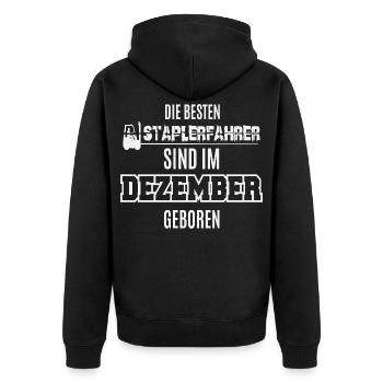 Besten Staplerfahrer im Dezember geboren / Spruch - Unisex Premium Bio Zip Hoodie - Schwarz - Hinten - Nico (187cm)