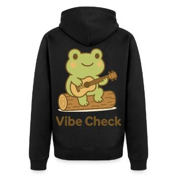 Frog on Log Akustikgitarre - Unisex Premium Bio Zip Hoodie - Schwarz - Hinten - Nico (187cm)