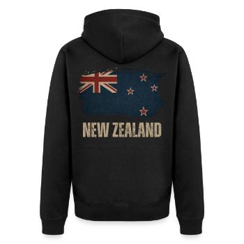 Grunge Neuseeland Flagge - Unisex Premium Bio Zip Hoodie - Schwarz - Hinten - Nico (187cm)