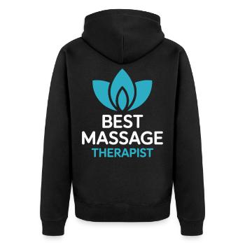 Bester Massagetherapeut Lotus Motiv - Unisex Premium Bio Zip Hoodie - Schwarz - Hinten - Nico (187cm)