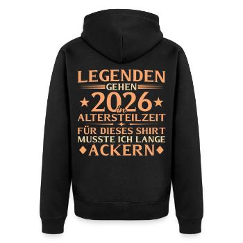 Partial retirement 2026 - Lange Ackern early retirement - Unisex Premium Organic Zip Hoodie - black - Back - Nico (187cm)