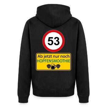 53 Ab jetzt nur noch Hopfensmoothie - Unisex Premium Bio Zip Hoodie - Schwarz - Hinten - Nico (187cm)