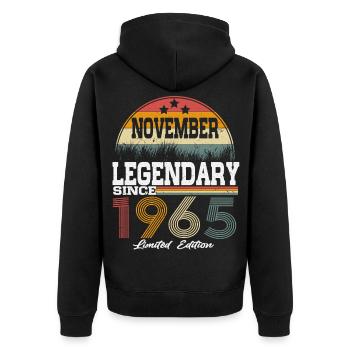 Des légendes sont nées en novembre 1965 - Veste à capuche bio Premium Unisexe - noir - Dos - Nico (187cm)