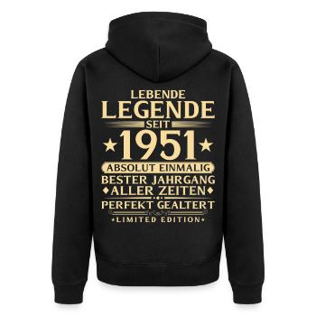 1951 Baujahr Legende 75. Geburtstag Geschenk - Unisex Premium Bio Zip Hoodie - Schwarz - Hinten - Nico (187cm)
