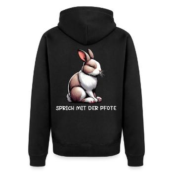 Sprich mit der Pfote Kaninchen Hase Hasen langohr  - Unisex Premium Bio Zip Hoodie - Schwarz - Hinten - Nico (187cm)