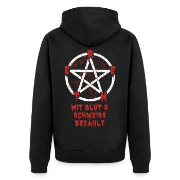 Pension - Paid with Blood and Sweat - Death Metal - Unisex Premium Organic Zip Hoodie - black - Back - Nico (187cm)