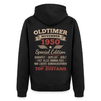 Cadeau 75ème anniversaire Voiture de collection Novembre 1950 - Veste à capuche bio Premium Unisexe - noir - Dos - Nico (187cm)