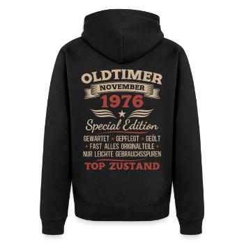 50. Geburtstag Geschenk Oldtimer November 1976 - Unisex Premium Bio Zip Hoodie - Schwarz - Hinten - Nico (187cm)