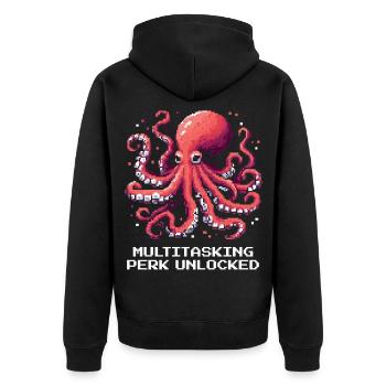 Multitasking Ability Unlocked | Octopus - Unisex Premium Organic Zip Hoodie - black - Back - Nico (187cm)