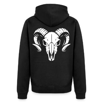 Ram's Head Skull with Horns - Battering Ram - Unisex Premium Organic Zip Hoodie - black - Back - Nico (187cm)