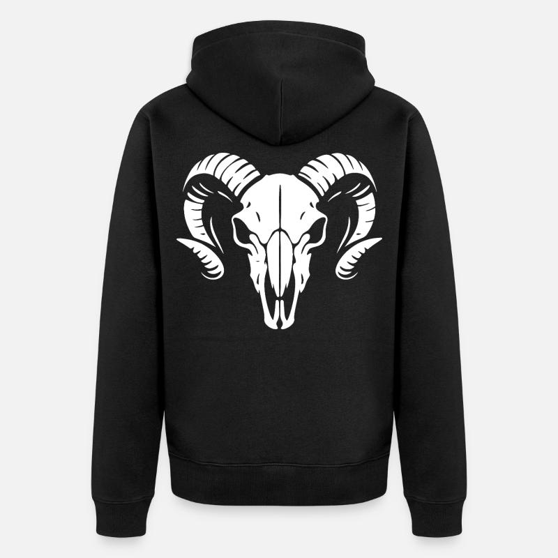 Widderkopf Schädel mit Hörnern - Rammbock - Unisex Premium Bio Zip Hoodie - Schwarz