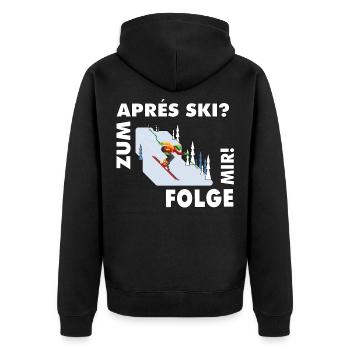 For après-ski? Follow me! – Hüttengaudi Spruch - Unisex Premium Organic Zip Hoodie - black - Back - Nico (187cm)